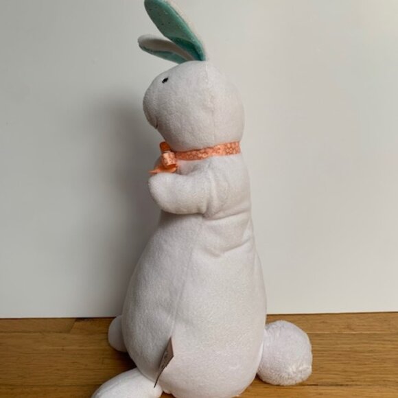 Petits Bunnies Plush White Rabbit with Mint Ears & Peach Ribbon | 16” Soft Toy - Picture 3 of 6